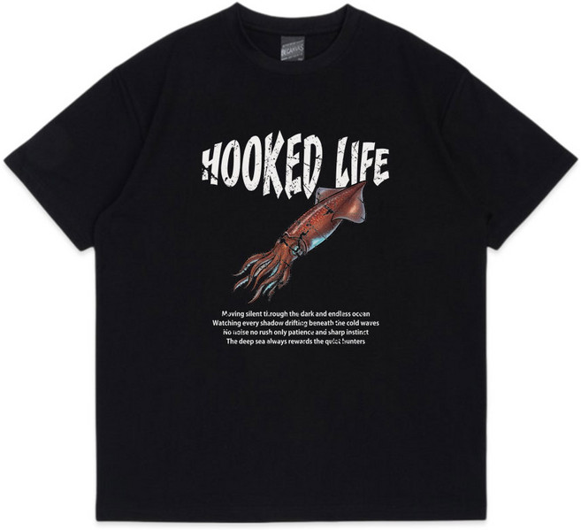 오징어 낚시웨어 기능성 쿨링 티셔츠 루즈핏 반팔티, 블랙