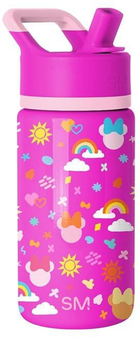 Simple Modern 디즈니 겨울왕국 엘사 아동용 물병 빨대 뚜껑 포함 재사용 가능한 단열 스테인리스 스틸 컵 여아 서밋 컬렉션 414ml(14온스) 무지갯빛 엘, Disney-Minnie Doodle