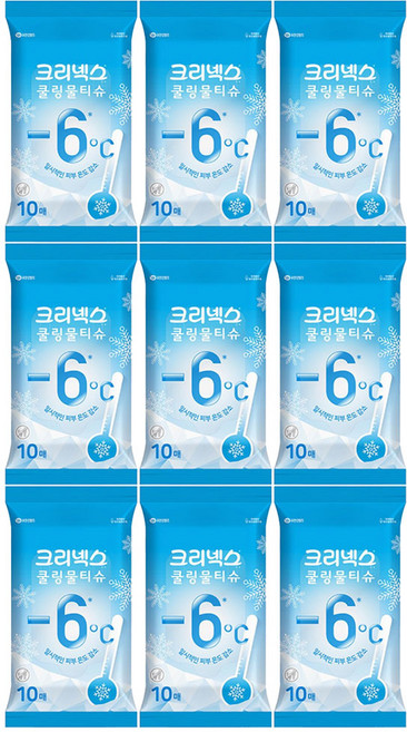 크리넥스 쿨링 물티슈 휴대형, 45g, 10매, 9개