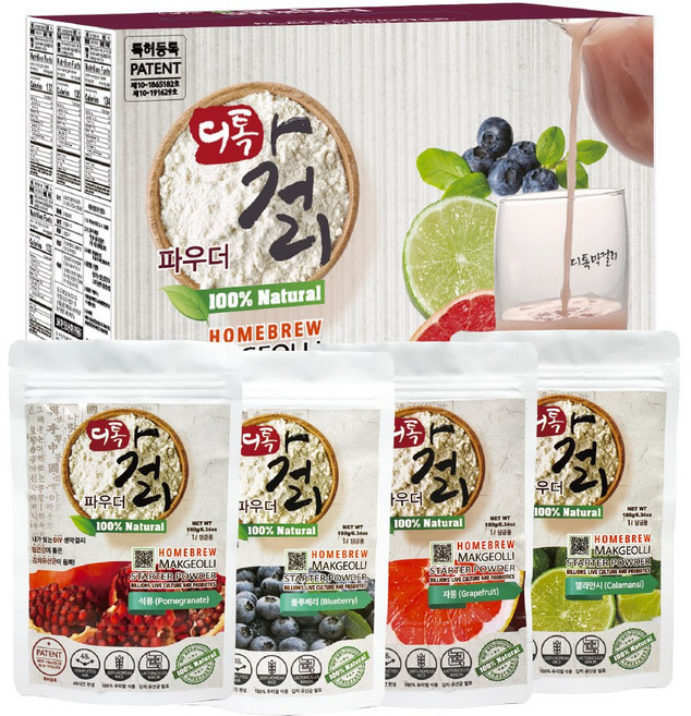 디톡막걸리 수제 과일 막걸리 만들기 가루 DIY 세트 4개입 용기 증정 과일주 제조 키트, 1세트, 1.8kg