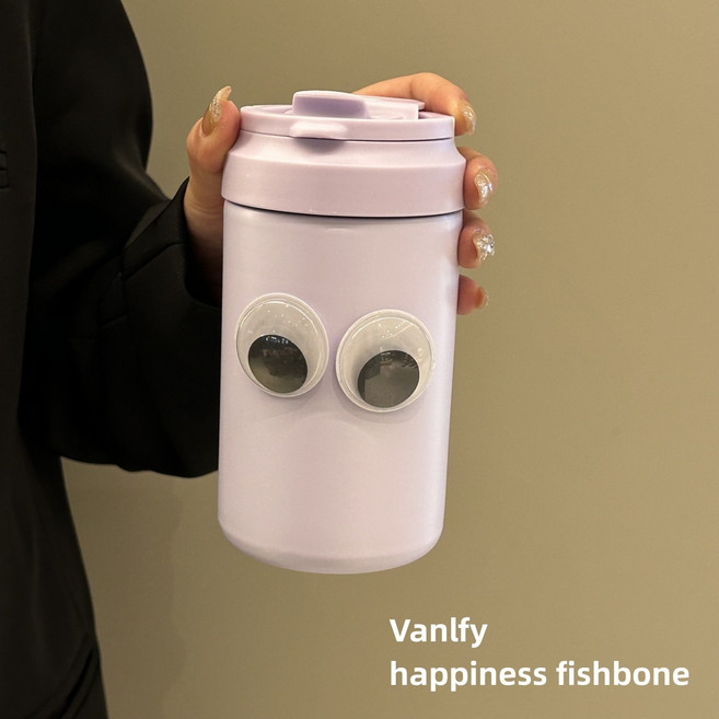 DFMEI 겸용 휴대용 물컵 대용량 텀블러 여자 냉방, 퍼플 더블 텀블러 500ML-빅아이패치, 홑잔, 1개