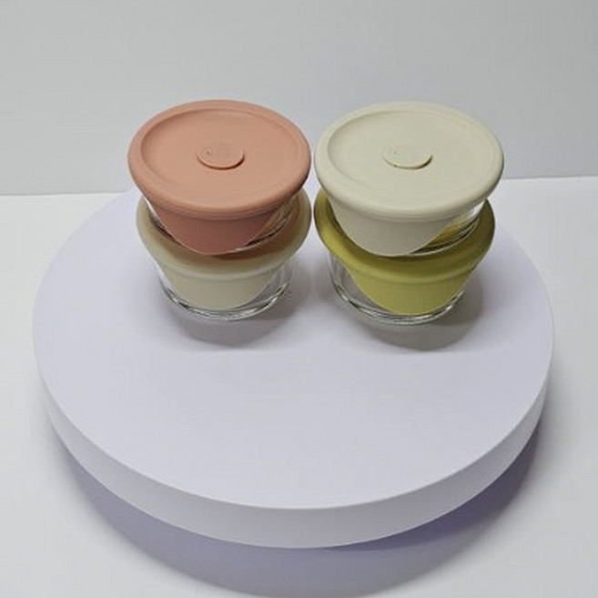 락앤락 내열유리 스팀홀 실리콘 바로한끼 햇쌀밥 전자레인지 원형 용기 355ml+450ml 4P세트, 혼합색상, 4개