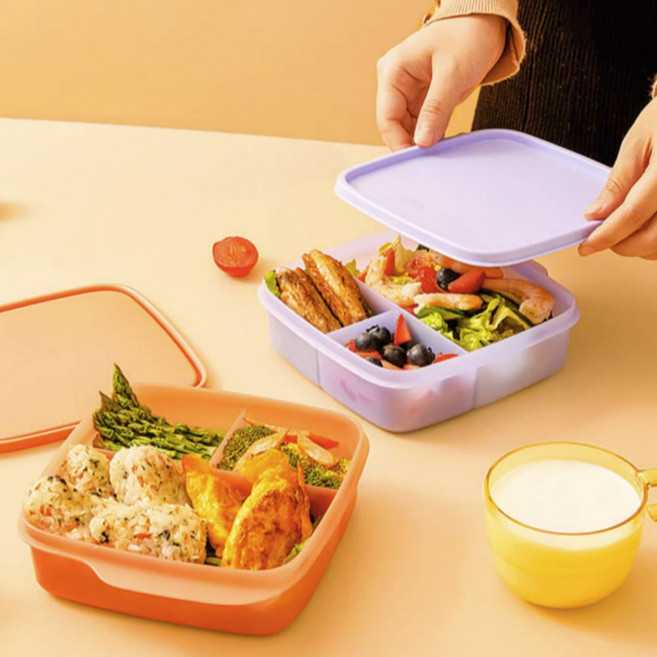 타파웨어 550ml 3칸 도시락 사각 밀폐용기 냉장고 정리 샐러드통 2개