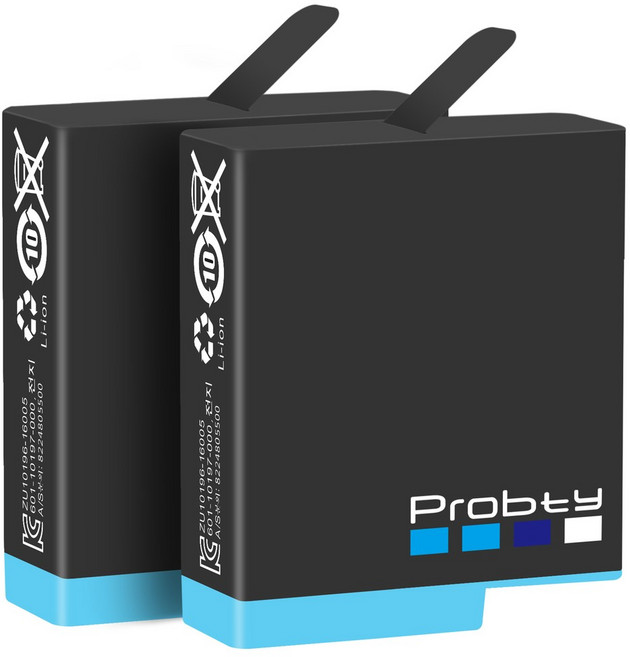 GoPro Hero 8 Hero 7 Hero 6 용 Probty 블랙 배터리 완전 디코딩 1680mAh, 2.2 Pcs Battery, 06 2 Pcs Battery