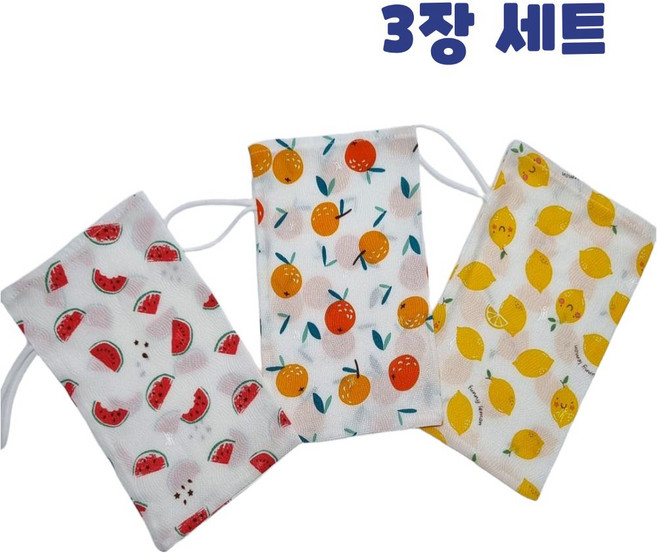 인견 때타올 고급 나염 부드러운 때밀이 사각타올 목욕용, 1세트, 3개입, 새콤과일