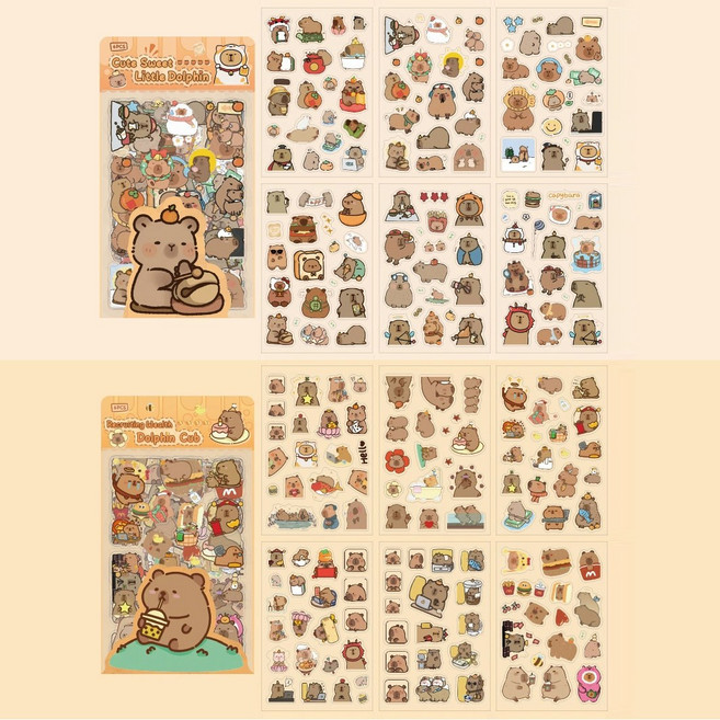 올리브파티 귀여운 카피바라 스티커 일러스트 감성 다꾸 방수 6매 세트, 1세트, A+B