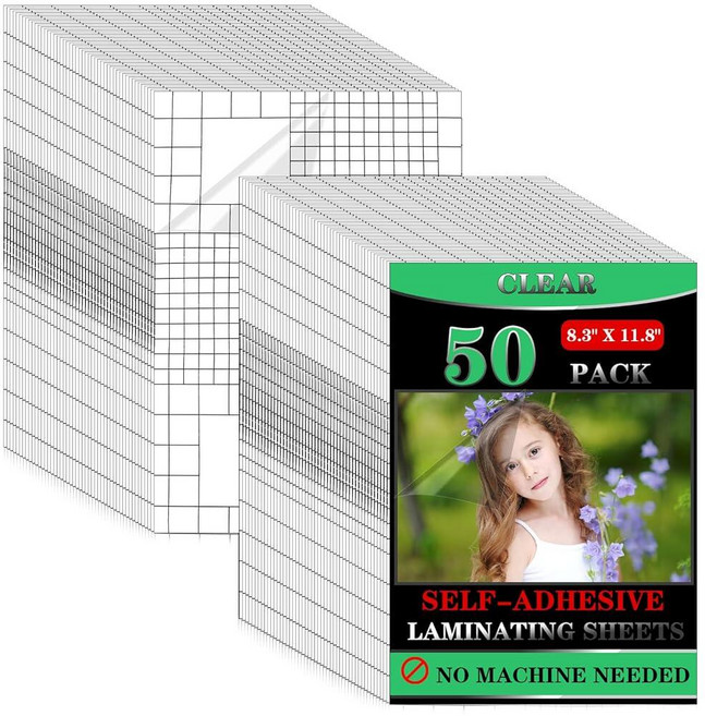 50팩 투명 자체 접착 라미네이팅 시트 - 21.6 x 29.9cm(8.3 11.8인치) 잉크젯 프린터용 라미네이트 스티커 용지 인쇄 가능한 비닐 종이 인화지 라벨용