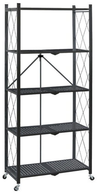 코코데모 접이식 원터치 철제 폴딩 선반, 5단, 블랙