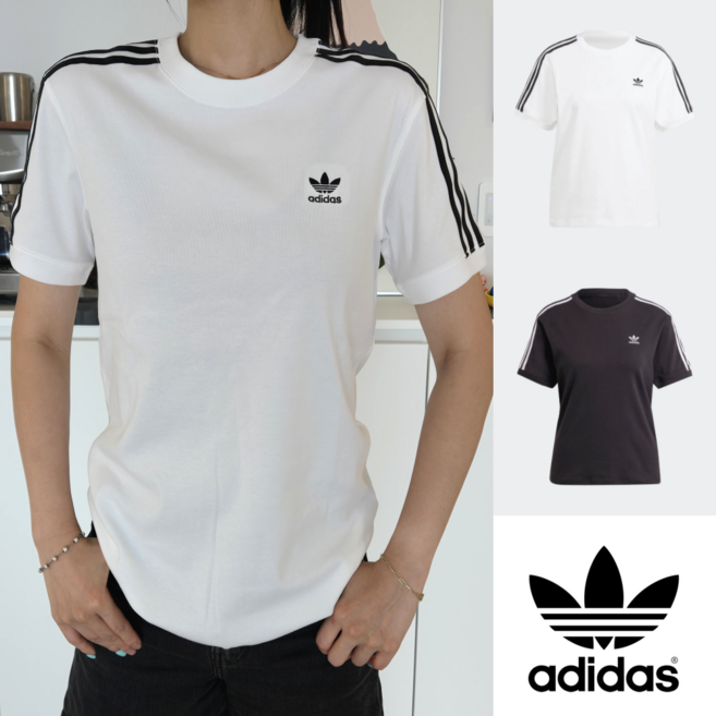아디다스 오리지날 여성 반팔 편안한 클래식 블랙 화이트 티셔츠