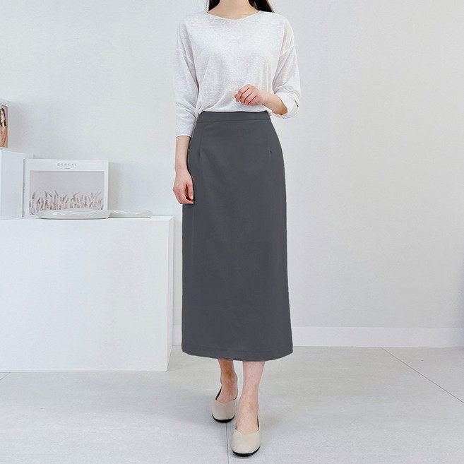 마르쉘 롱스커트 55~100 빅사이즈 H라인 스커트 여성 정장치마 기모 헤링본 사계절