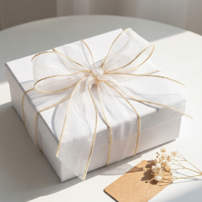 올리올망 오간디 리본 선물 포장 리본끈, 1개, 90cm, 화이트