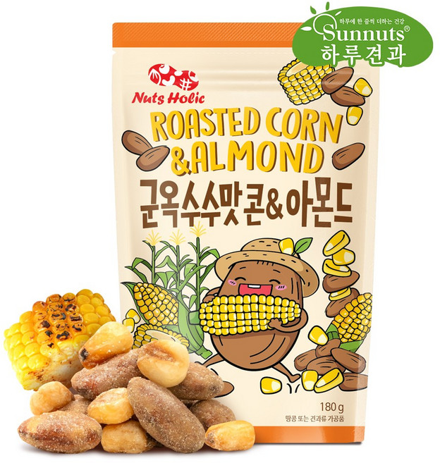 군옥수수맛콘&아몬드180gX1봉/시즈닝아몬드 군옥수수 달달간식 하루견과 (소비기한 26/08/06), 1개, 180g