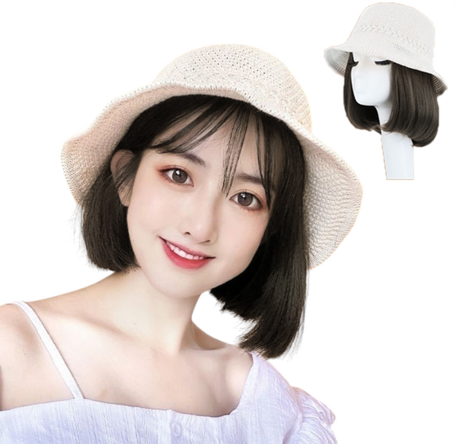 이쁘다샵 가발위드 통기성 좋은 니트 짜임창 모자가발, 숏 블랙브라운, 1개