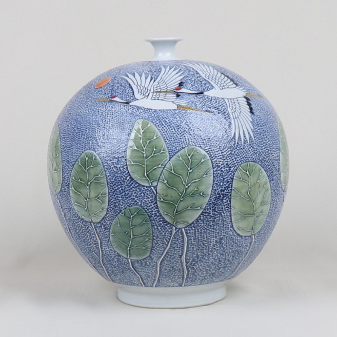 점묘 백자 학문 공 행고 29cm X 31cm 고급 작품 도자기