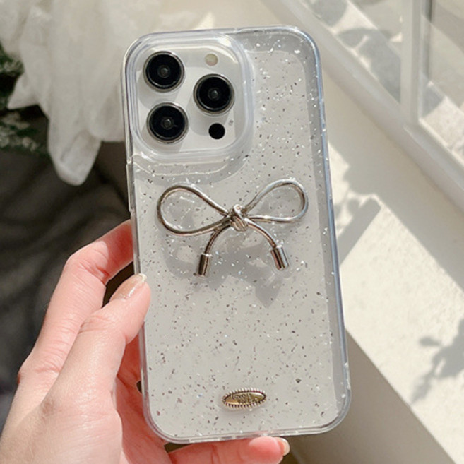 오엔이 실버 왕리본 입체 포인트 핸드폰 케이스