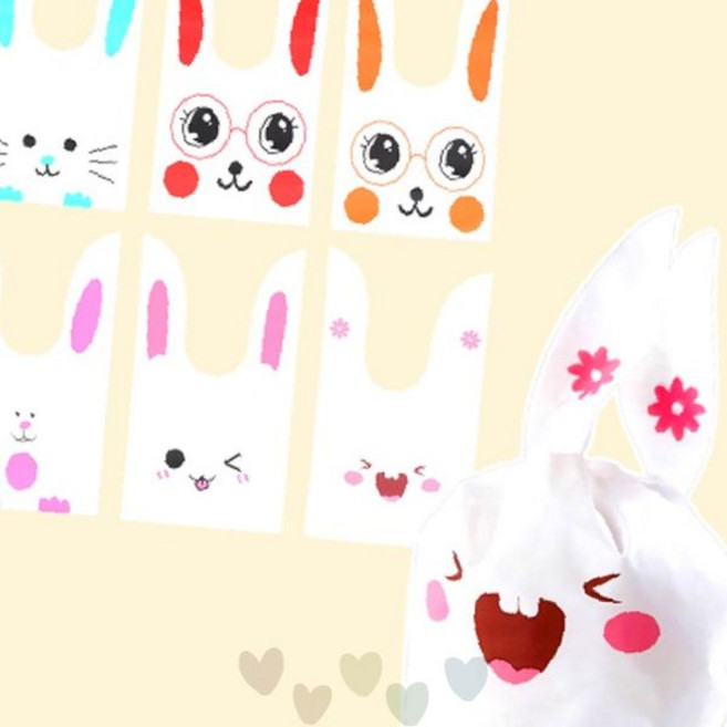 토끼 귀 얼굴 그림 과자 쿠키 사탕 소분 포장 비닐 주머니 답례품 파티 선물, 1개, 대-아쿠아발토끼