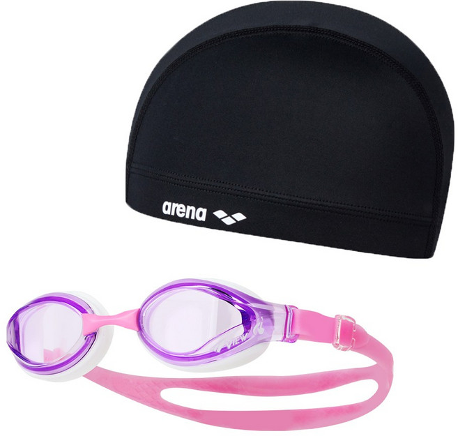 아레나 스판수모 + 김서림방지 수경, 1개, 수모블랙+수경블랙