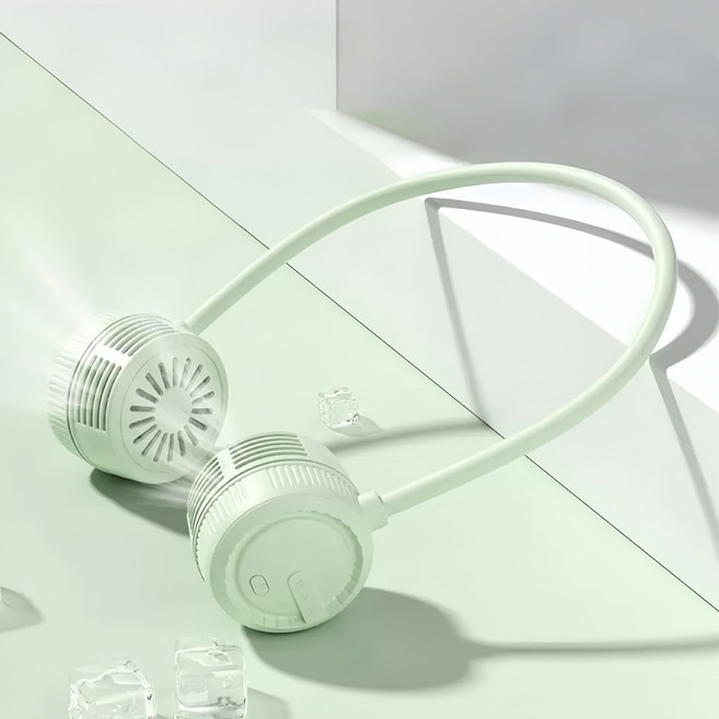 바이유 무선 초경량 휴대용 접이식 넥밴드 선풍기 넥풍기 3단계 풍속 저소음 목걸이 선풍기, 그린