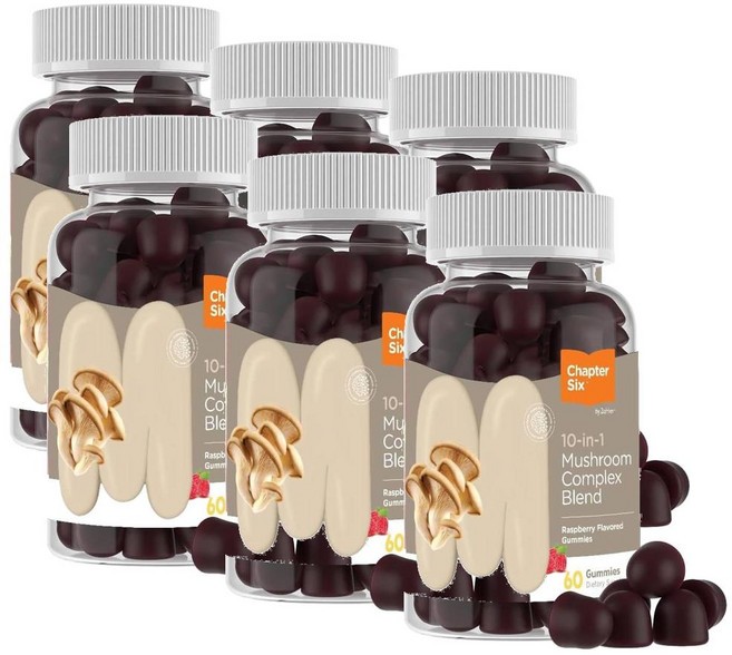 자일러 10종 머쉬룸 컴플렉스 블랜드 버섯 추출물 라즈베리맛 구미 Zahler Mushroom Complex, 60정, 6개