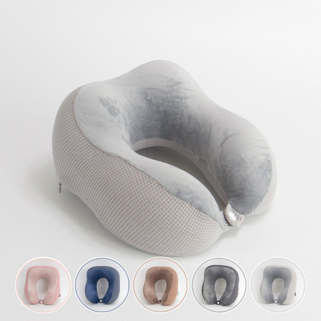 더쎈 꿀잠 기내 차량 휴대용 메모리폼 목쿠션 경추베개, 휴대용목배게연그레이