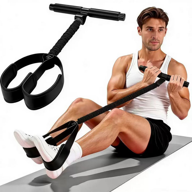 腳蹬拉力器多功能家用健身練腿腹肌訓練彈力繩腳踩拉力繩, 1個, 黑色75LBS