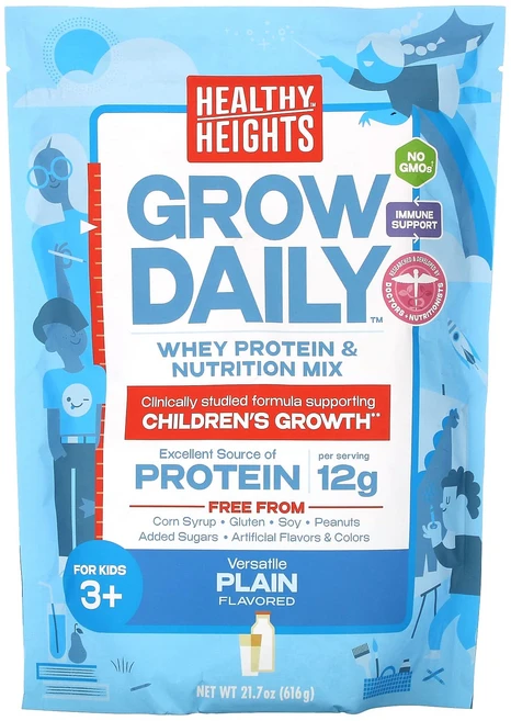 Healthy Heights 그로우 데일리 유청 단백질 및 영양 믹스 만 3세 이상 어린이용 플레인 616g(21.7oz), Healthy Heights 그로우 데일..., 616g, 1개 - 쿠팡