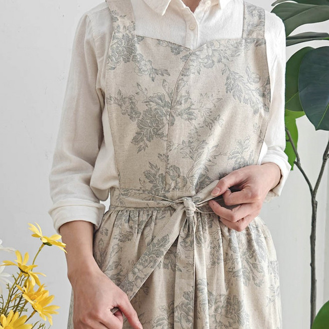 나나리빙 플라워 가든 주방 방수 앞치마, 1개, 아이블루 플라워