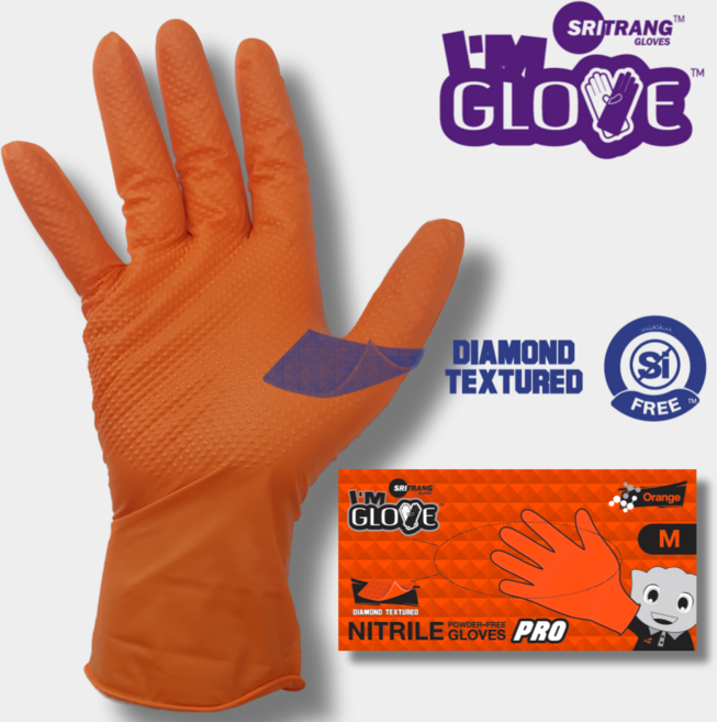 두꺼운 다이아몬드 그립 니트릴장갑 100매 Nitrile Glove, 1개, M, 오렌지