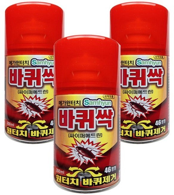 삼현제약 메가원터치 바퀴싹 46평형 살충제 싹쓸이 바퀴벌레약, 3개, 200ml