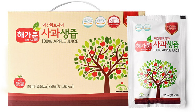 해가준 리얼 예산 사과즙 110ml x 30p, 1박스, 3.3L