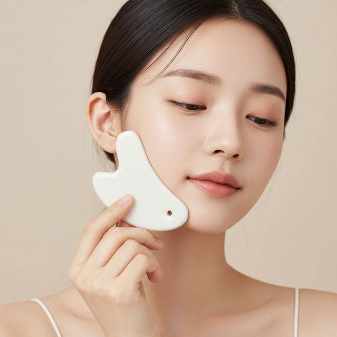 믿추 괄사 마사지기 얼굴 바디 두피 홈케어, 아이보리, 1개