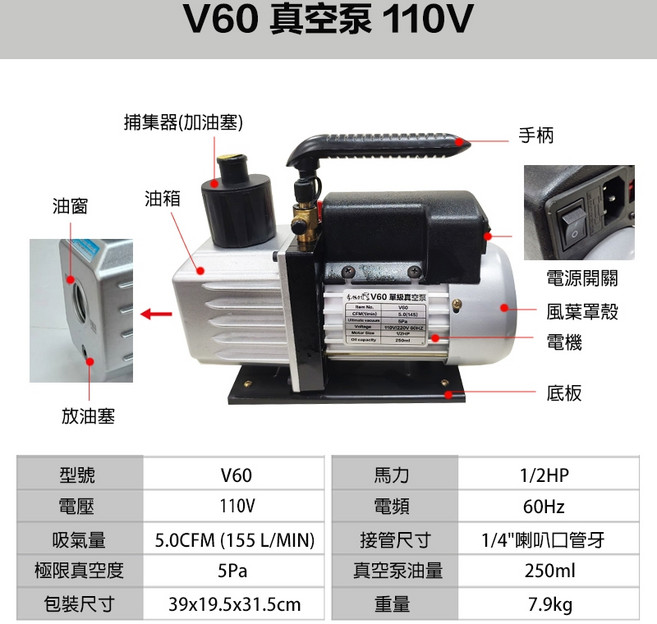 ASAHI 真空泵 V40/V40S/V60/V60S 系列, 1個, ASAHI V60 1/2HP