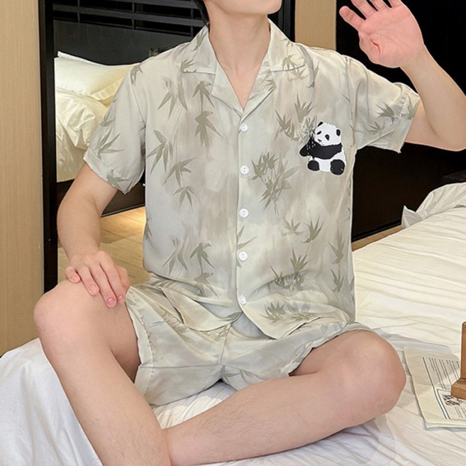 男士睡衣 短袖短褲冰絲家居服