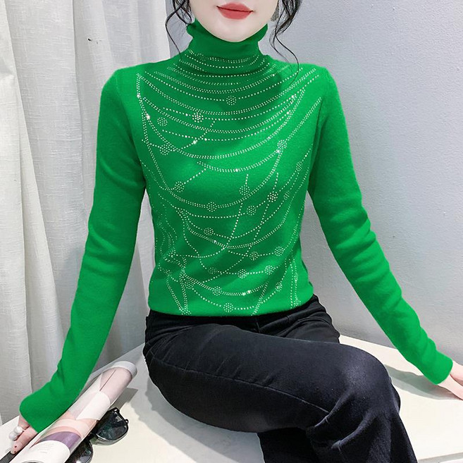 여성 슬림핏 폴라 큐빅 긴팔 니트티 6K559