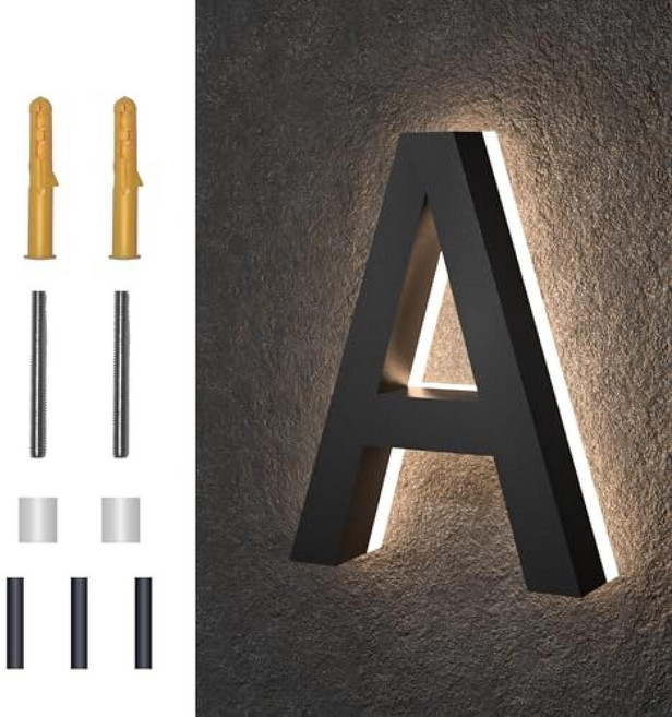 MIDIT 15.2cm6인치 백라이트 LED 하우스 번호 방수 스테인리스 스틸 높은 투명도 아크릴 조명 집 주소 조명이 있는 현대 숫자 9 103942, 6 Inch, 15.2cm(6인치) 하우스 번호 A