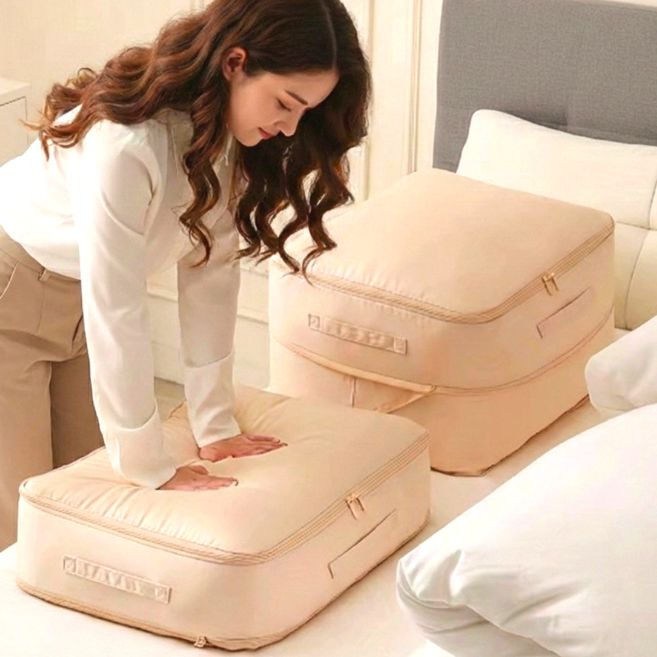 썬스타마켓 부피순삭 이불 정리 압축 파우치 특대형 1+1, 2개, 베이지특대형