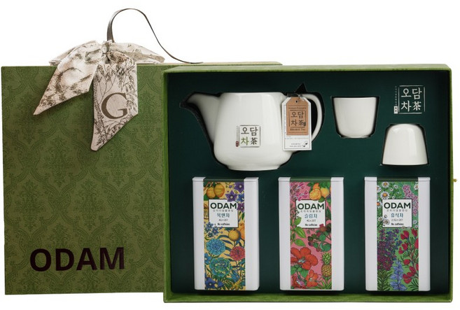 ODAM 건강차 4종 명절 상견례 부모님 감사 답례품 카페인없는 고급 블랜딩 꽃차 허브차 티팟 차 선물 세트, 1박스, 고급차(대)선물세트, 노랑실크스카프