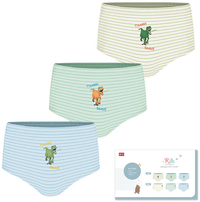 BYC 공룡 순면 남아 삼각팬티 3매입