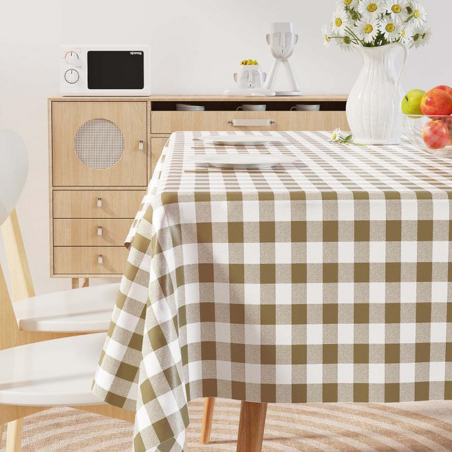 PVC 桌布 防水防油 免洗 書桌布 餐桌檯布 茶几桌墊, 1個, 深咖色寬格,200*140cm