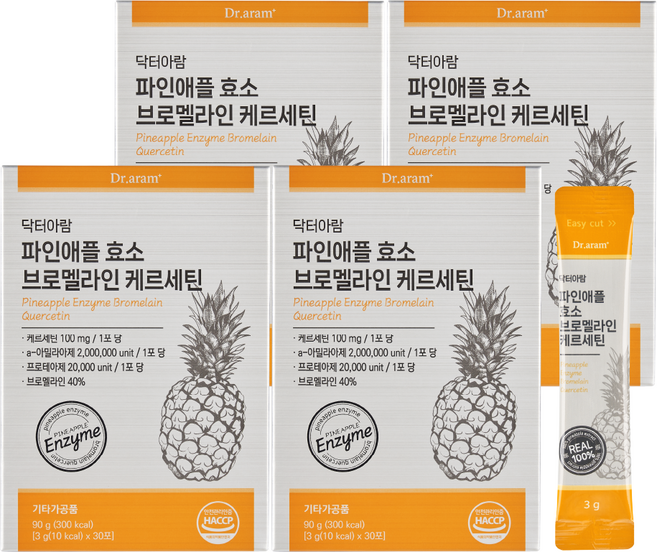 닥터아람 파인애플 효소 브로멜라인 케르세틴 퀘르세틴, 4개, 90g