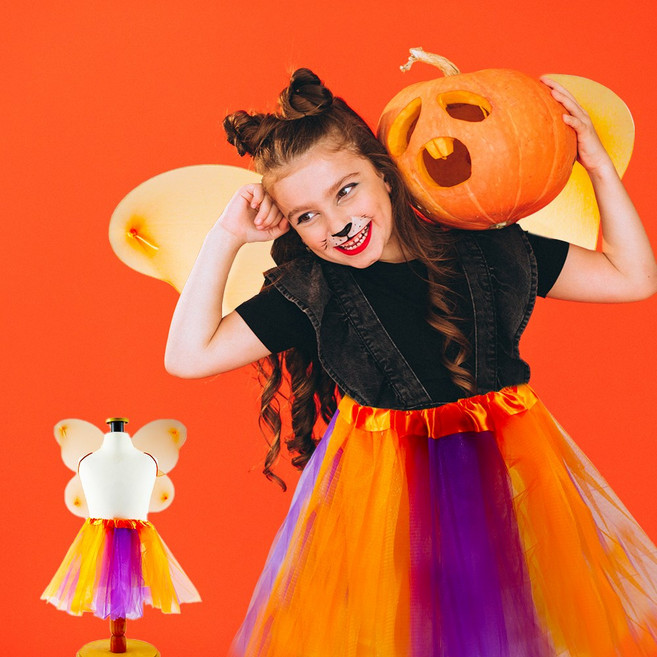 할로윈 의상 주황날개 치마 세트 레이스 나비 공주 코스프레 볼륨 어린이 파티 놀이 행사