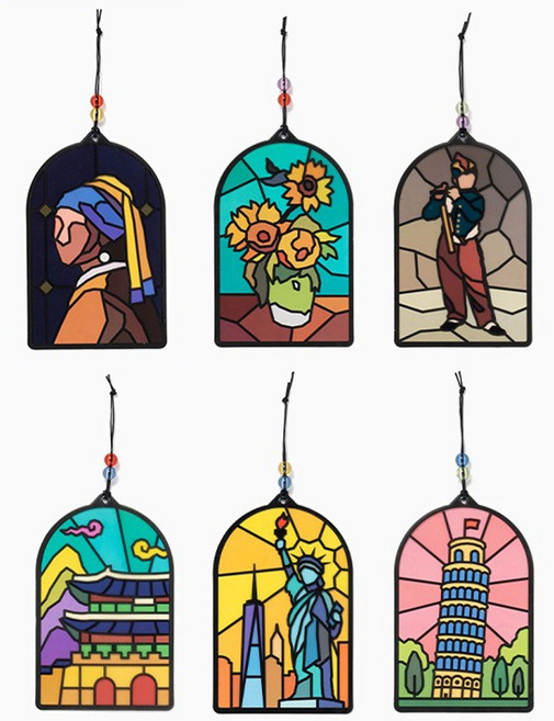 바오바론 조각 썬캐쳐 장식 만들기 썬캐처 책갈피 미술 만들기 초등 DIY 키트, 1개, 썬캐쳐책갈피(진주 귀걸이를 한 소녀)