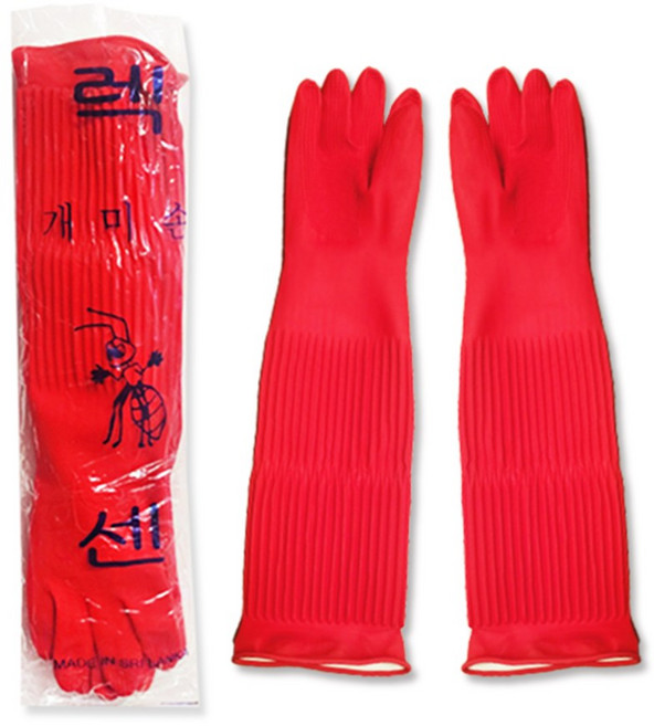 롱 긴 고무장갑 10켤레 중(M) 12호 52cm 김장 업소용 부드럽고 두꺼운 장갑, 10개, 레드
