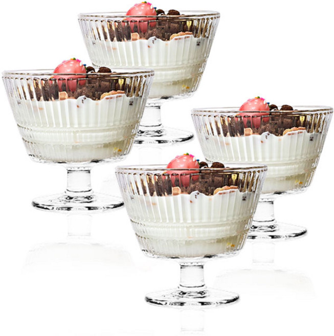 플랑 글라스 요거트볼 340ml 아이스크림볼 디저트볼 시리얼볼, 4개, 투명