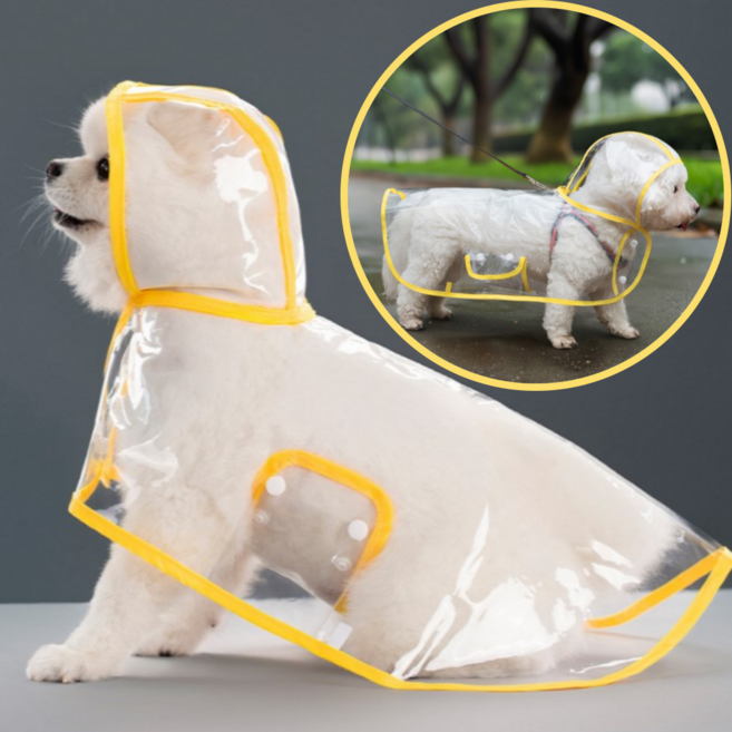 웨이비데이즈 반려동물 투명 레인코트 W265-87, 1개, 옐로우