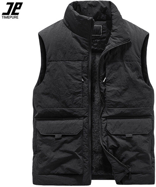 TIMEPURE 남성 빅 포켓 집업 카고 조끼 겨울 도톰기모 하이넥 베스트 아웃도어 야상 빅사이즈 등산복 작업복 일상복 낚시