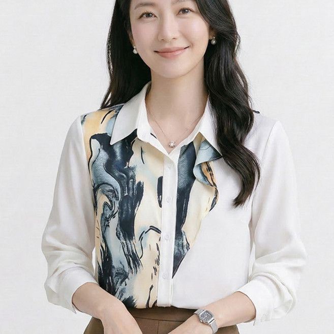 나바바 NB3080 여성 아트 포인트 단정한 긴팔 셔츠 블라우스