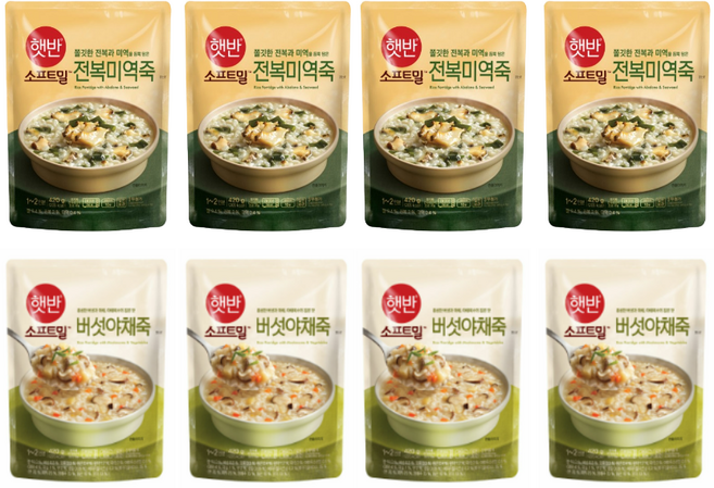 햇반 버섯야채죽 420g 4p + 전복미역죽 420g 4p, 1세트