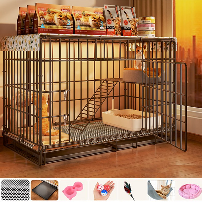 YUMDE 철창 고양이 케이지 케이지집 강아지 하우스 2단, 1개, 블랙