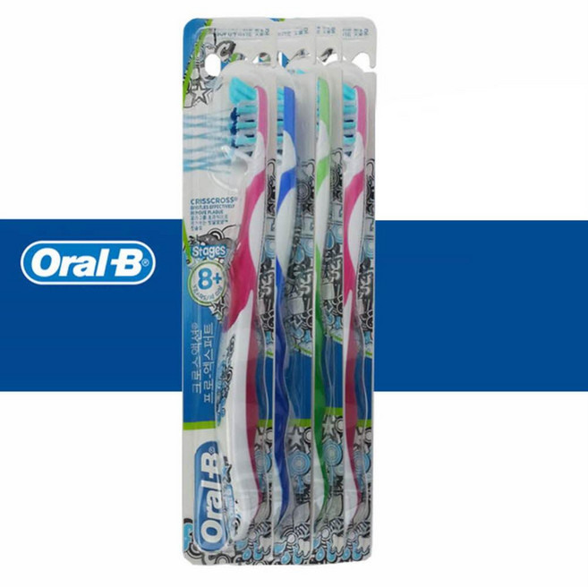 ORALB 오랄비 청소년칫솔 4단계 8세이상 4개 크로스액션 칫솔 유아구강용품 어린이칫솔 어린이치솔, 1개입, ♡♥상품선택◆◇